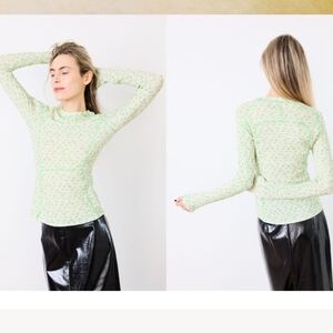 Nomia Paneled Scuba Long Sleeve Top Lemon Lime Floral Print S